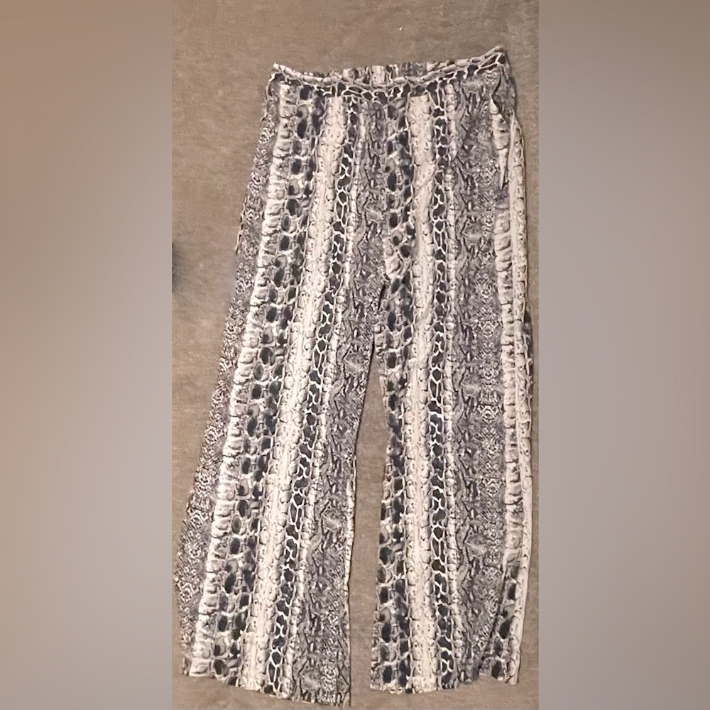 Wide leg snake print polyester pants